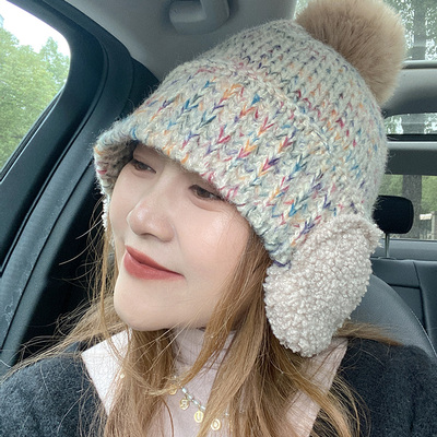 韩国代购羊毛混纺护耳毛线渔夫帽