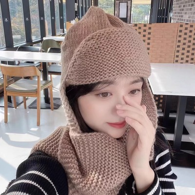 韩国代购加厚毛线围巾护耳帽女冬
