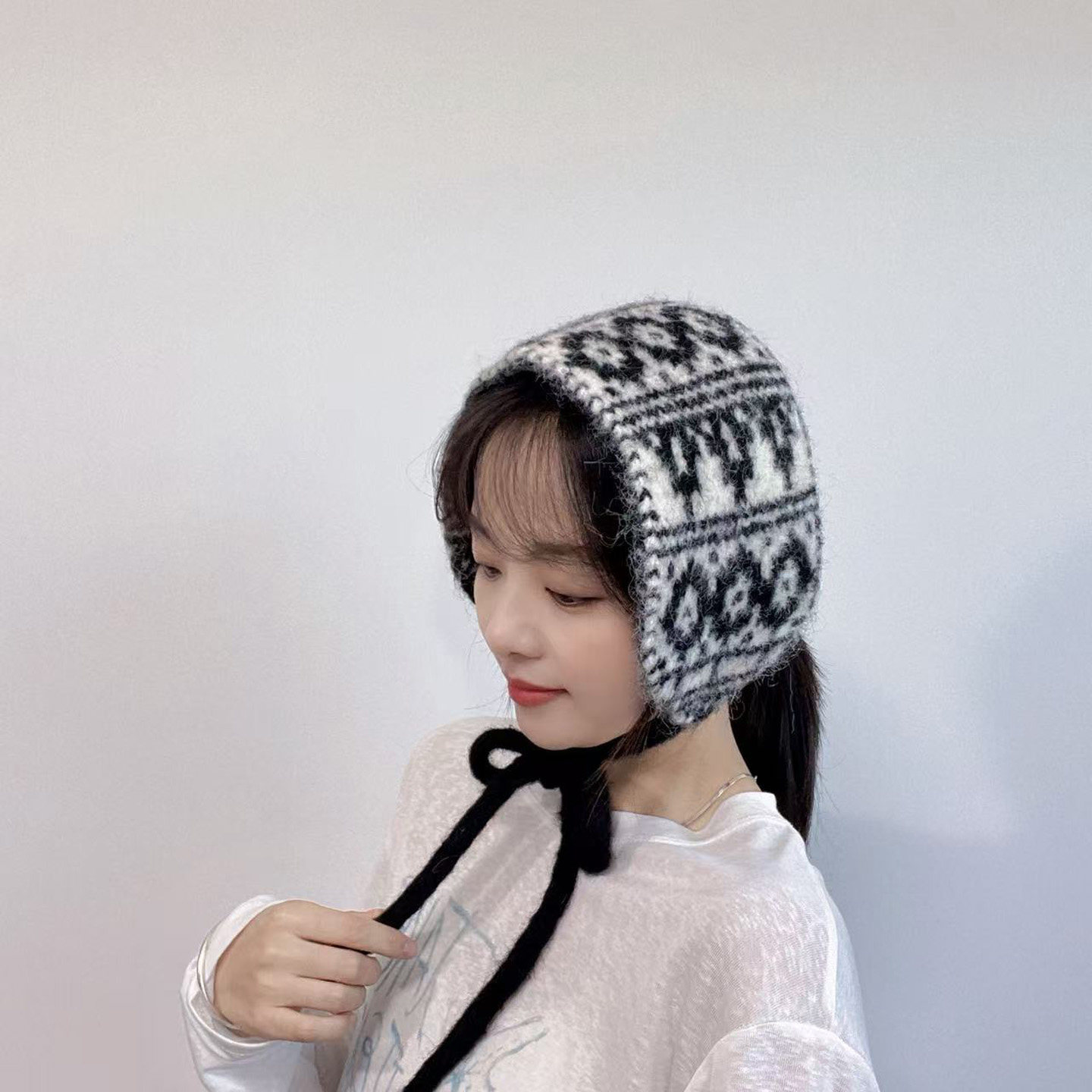 韩国代购复古花纹护耳帽女发带帽图片