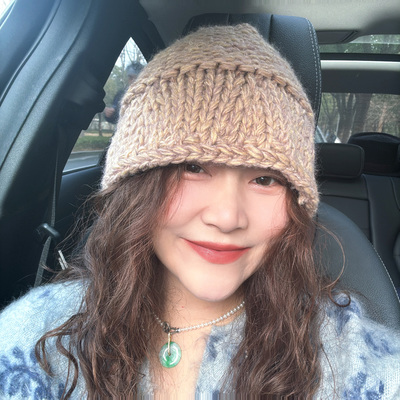 韩国代购米杏色毛线帽秋冬渔夫帽