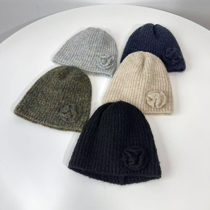 25年秋冬新款花朵图案针织帽女韩国东大门代购时尚休闲保暖毛线帽