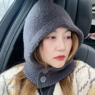 2.26现货毛线护耳帽女秋冬围脖一体法拉帽子韩国东大门代购毛线帽