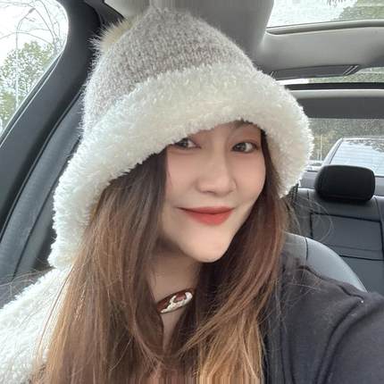 2.27现货女秋冬羊毛混纺渔夫帽韩国代购加厚防寒系带保暖毛线帽