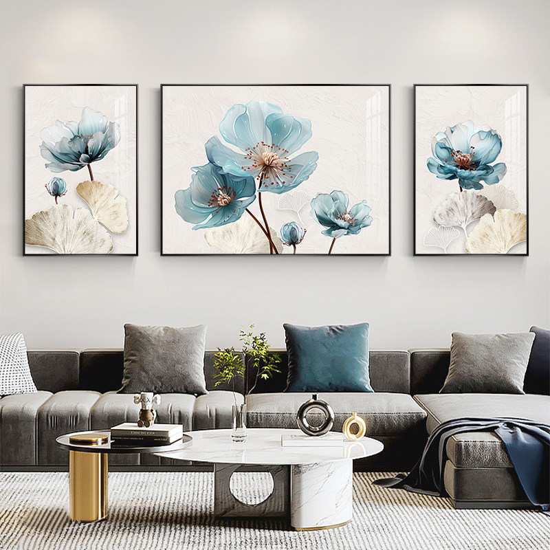 客厅装饰画现代简约沙发背景墙挂画北欧花卉大气墙画挂画三联画