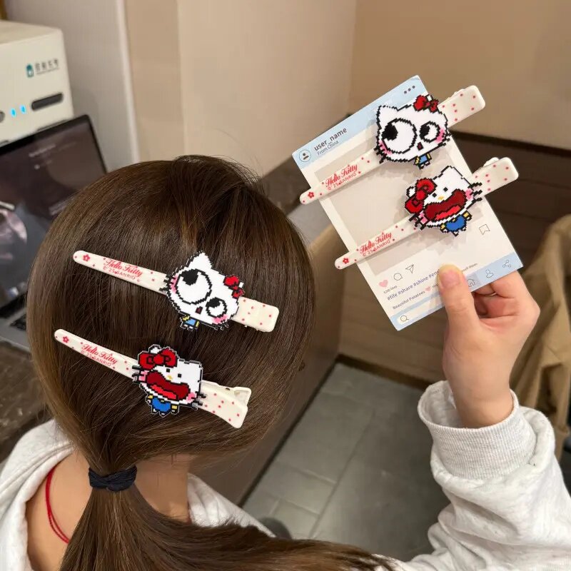 可爱像素风KT猫可爱发夹ins甜美大号一字夹碎发刘海夹卡通发饰女