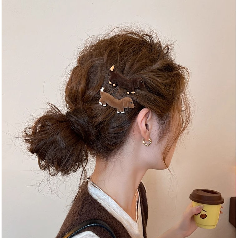 小狗日记~发夹女丝绒趣味边夹前额刘海夹子侧边发卡头饰2025新款