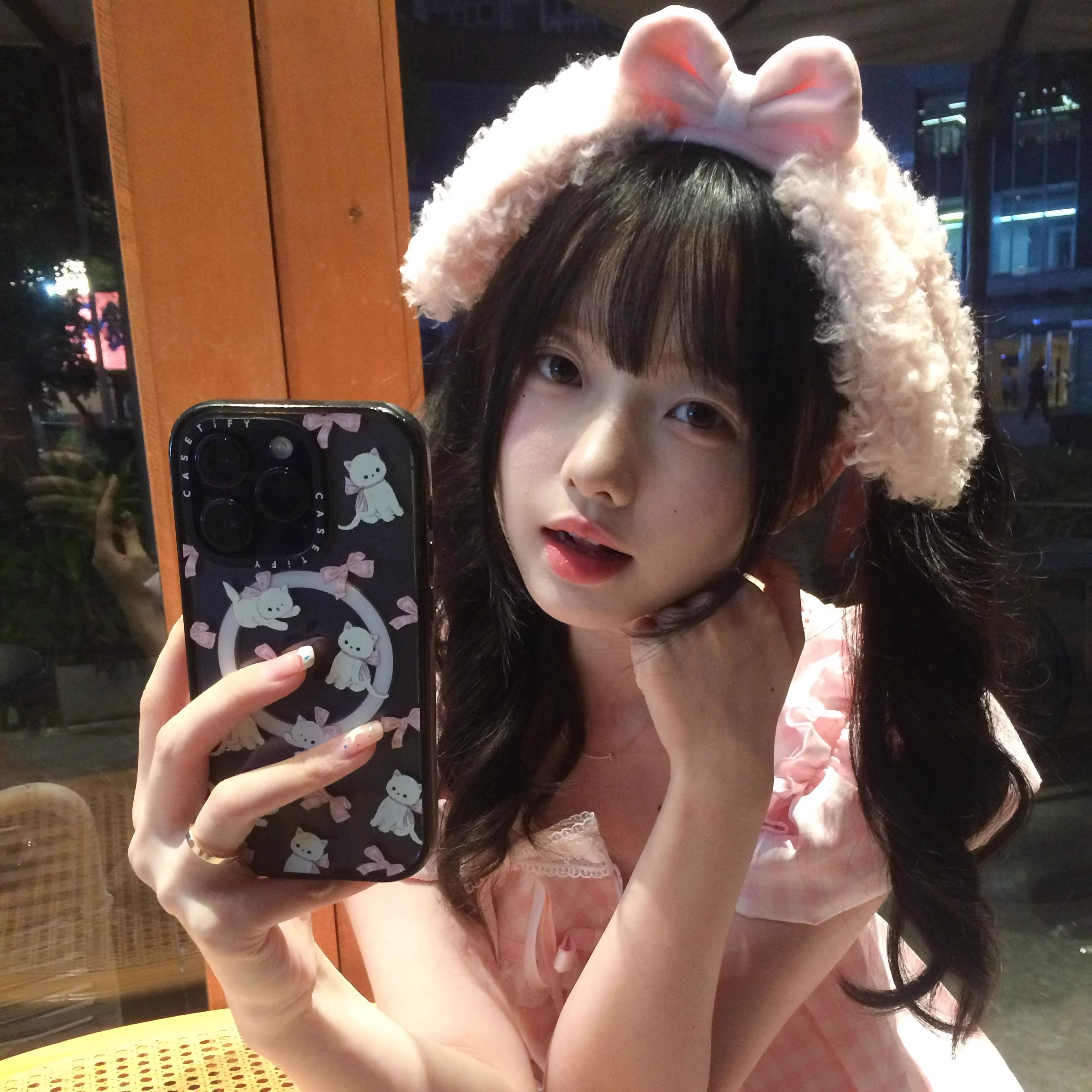 可爱粉色羊羔毛蝴蝶结发箍