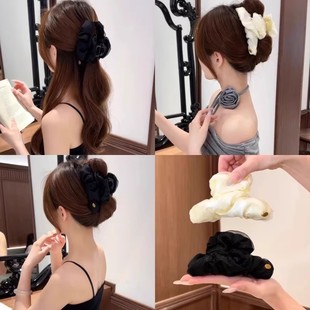 流光网纱云朵褶皱抓夹女气质鲨鱼夹大号显发量发夹后脑勺盘发头饰
