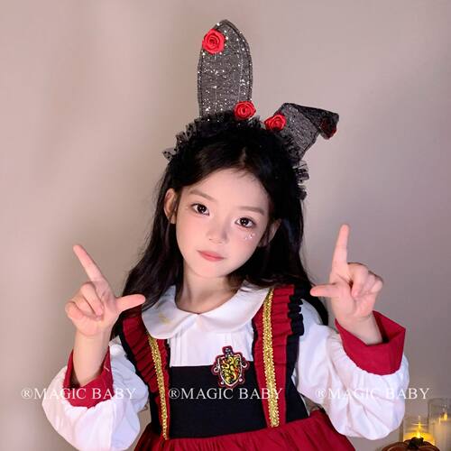 女童万圣节玫瑰花兔耳朵发箍儿童万圣游乐园cos装扮小女孩头饰