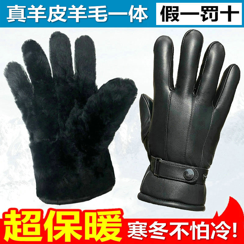 100%纯羊毛羊皮防寒保暖手套