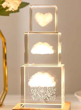 云朵雨点心形方形水晶玻璃解压家居摆件创意简约桌面装饰节日礼物