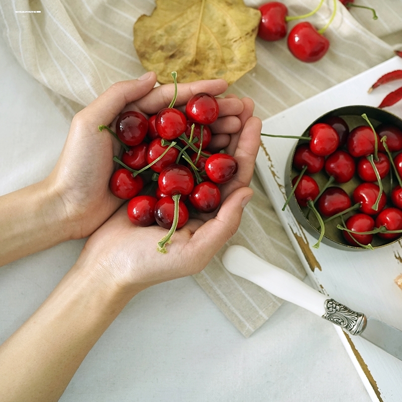 仿真樱桃树枝串假车厘子樱桃串仿真假水果假樱桃模型摄影橱窗道具