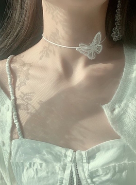 法式唯美气质蝴蝶锁骨链优雅黑色颈链项圈个性复古网红项链女