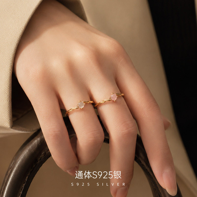 榕树下S925纯银小众纤细翡月戒指