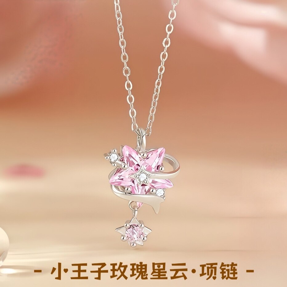 足银999玫瑰星云纯银项链女轻奢