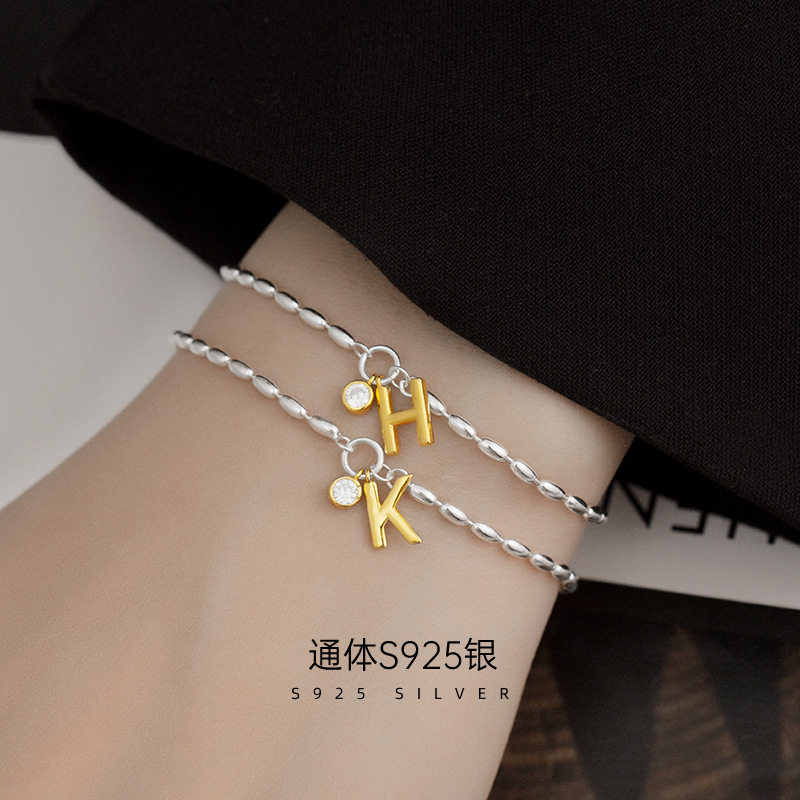 字母手链S925银小众设计小米粒锆