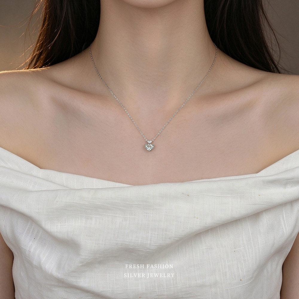 S925纯银柔美双爱心吊坠项链女小