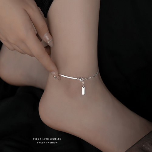 光面蛇骨脚链女款S925纯银脚踝链