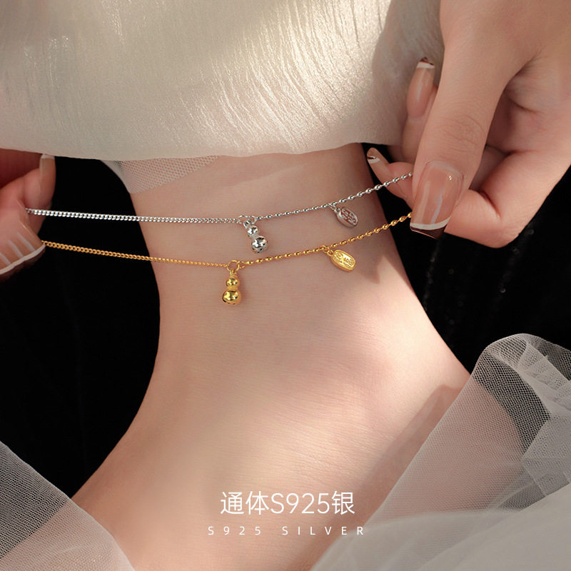 榕树下S925银招财小葫芦脚链女新