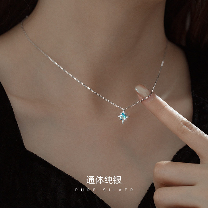 榕树下S925银轻奢复古蓝托帕石项
