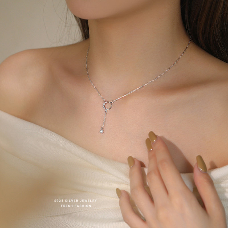 s925纯银圆圈花环流苏锆石项链女