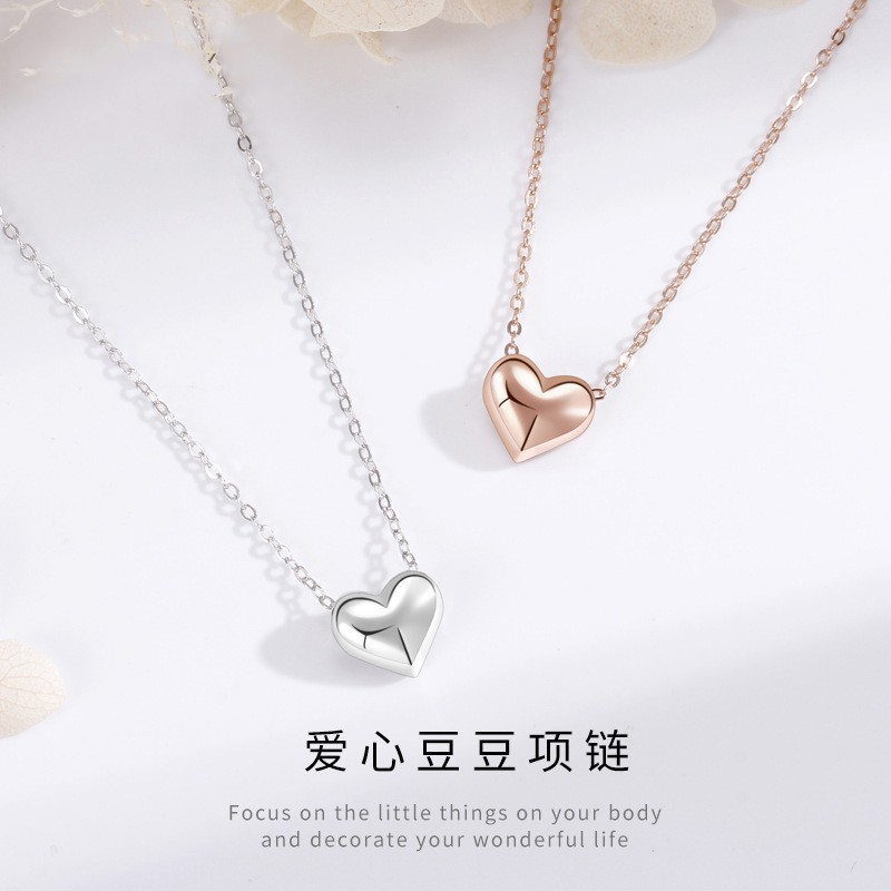 s999纯银爱心相思豆项链女网红时