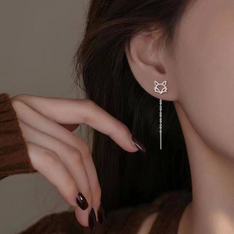 S999纯银狐狸耳线女耳坠日韩风小