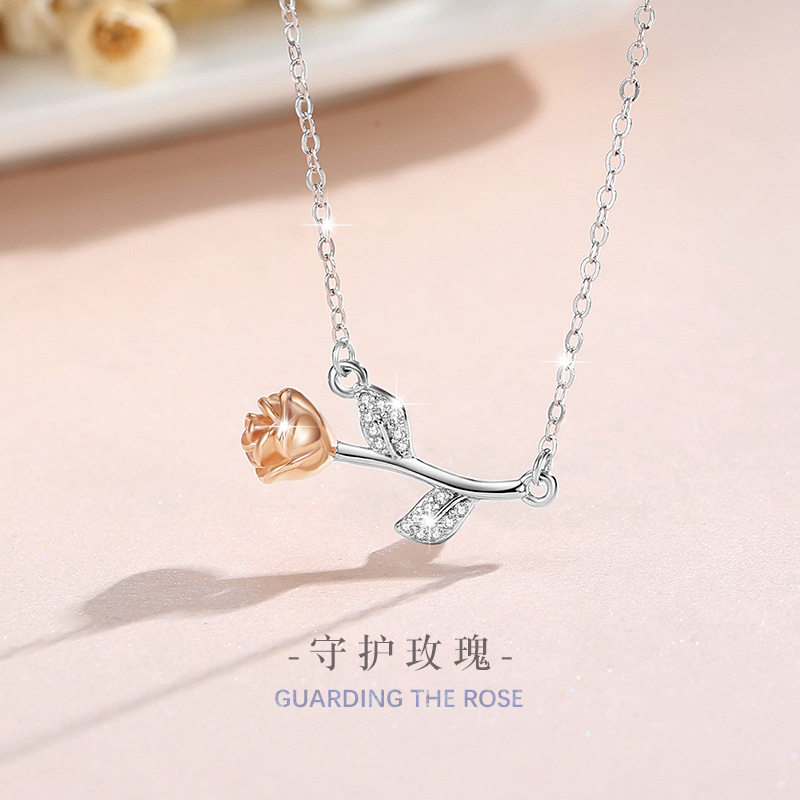 玫瑰花纯银925项链女小众设计轻