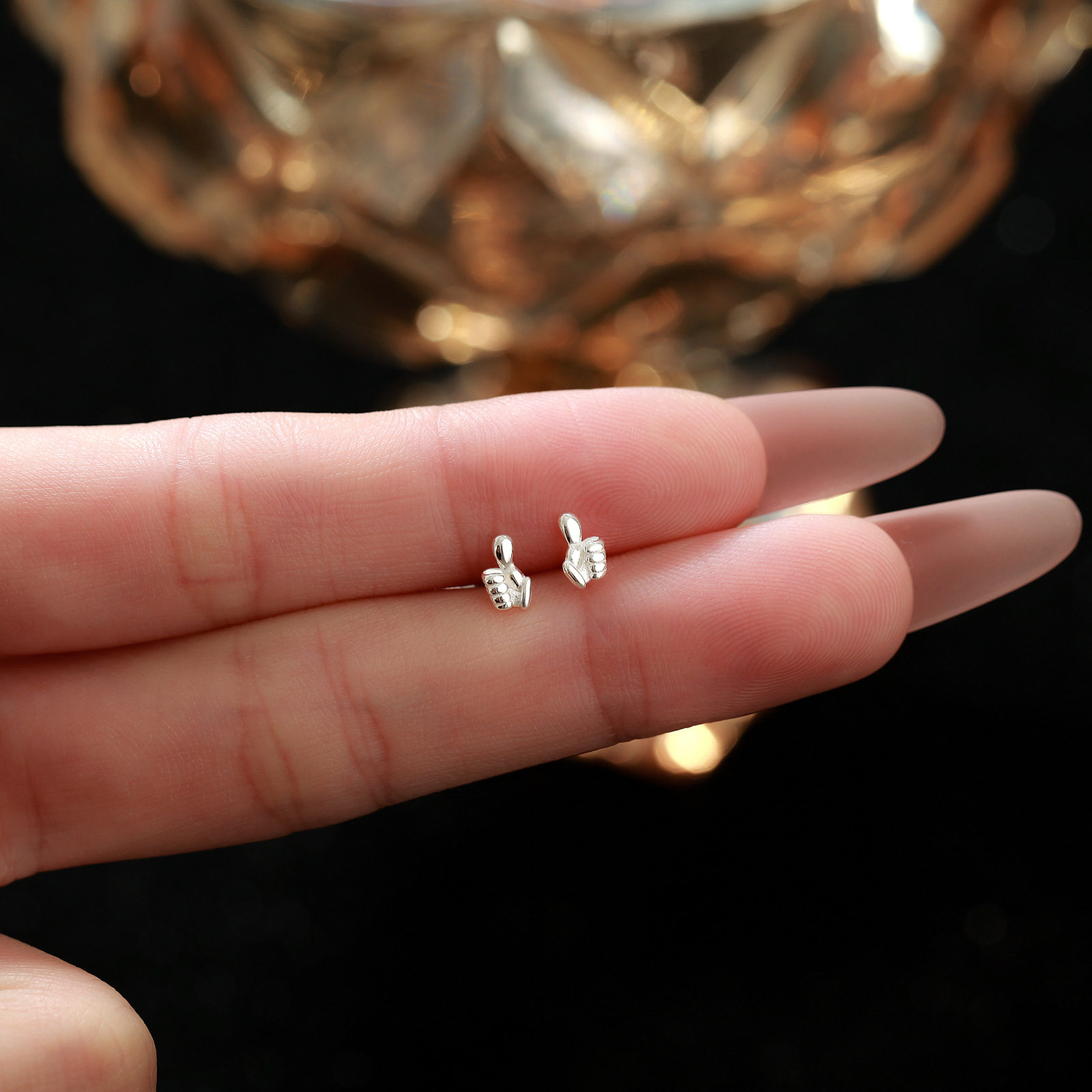S999纯银足银耳钉女拇指简约ins