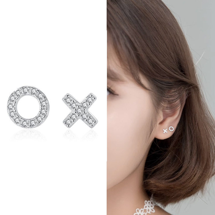 S999纯银不对称字母耳钉女气质简