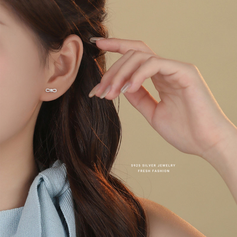s925纯银麻花蝴蝶结耳钉女小清新