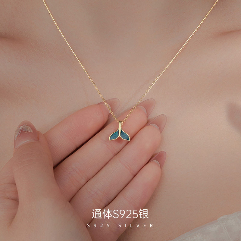 榕树下S925银海洋人鱼项链女蓝色