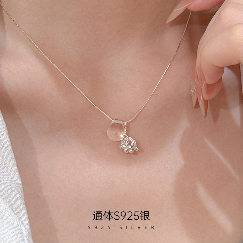 榕树下S925纯银透明水滴烟花项链