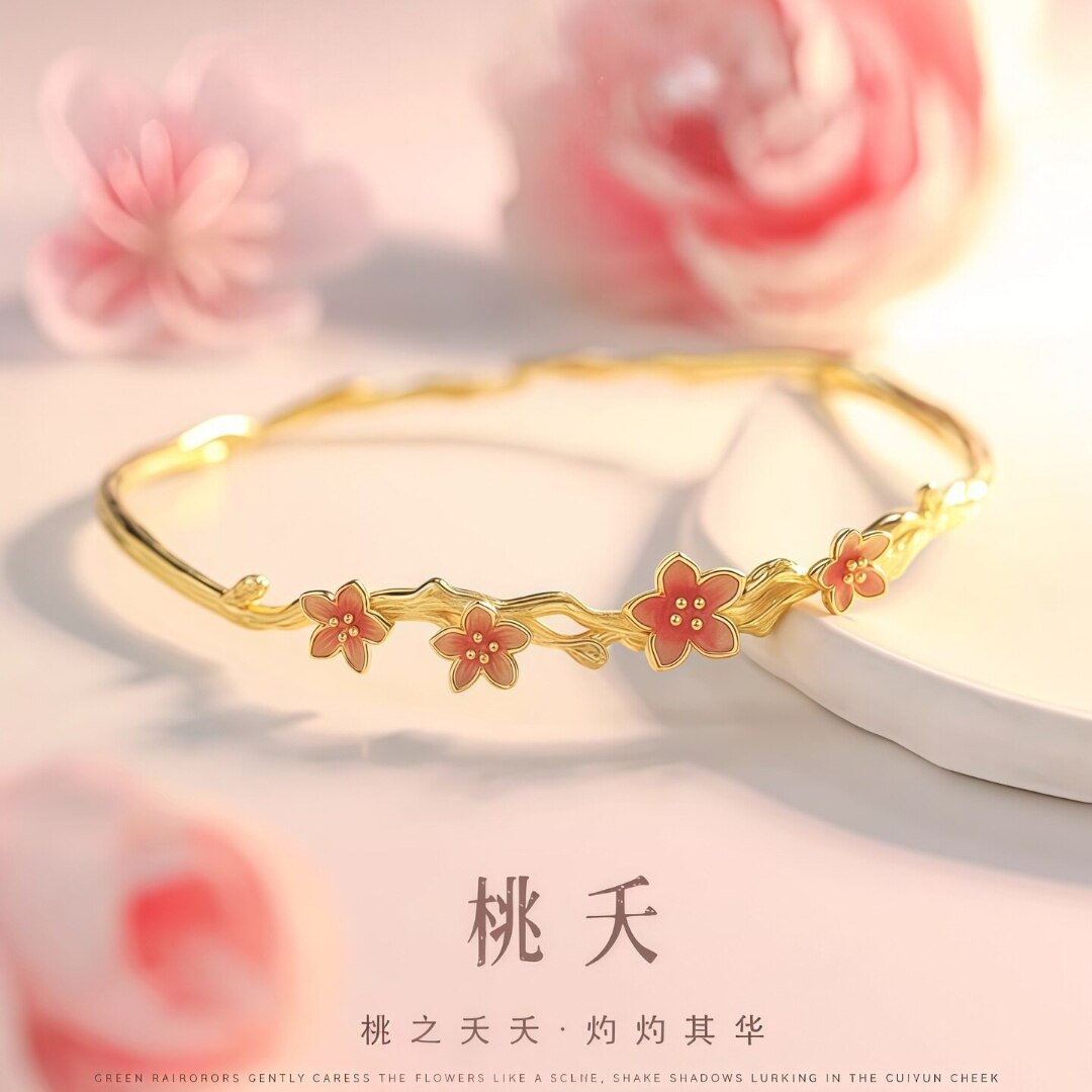 S925桃之夭夭手镯精致小众轻奢新