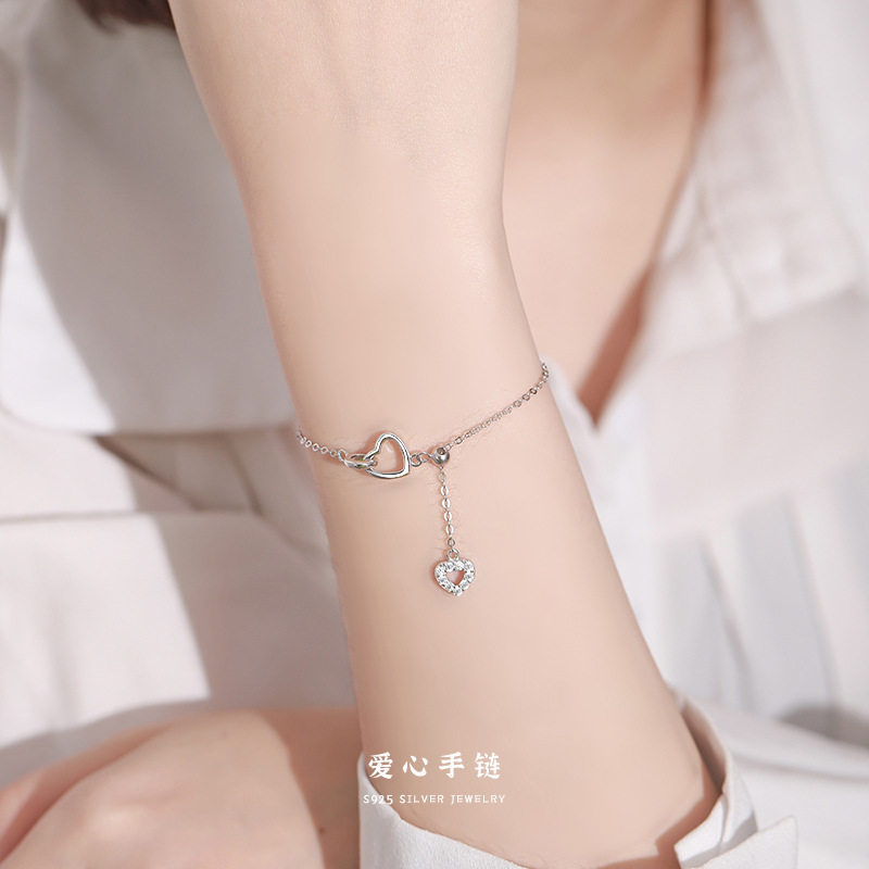 云小舒s925纯银爱心手链女款韩版
