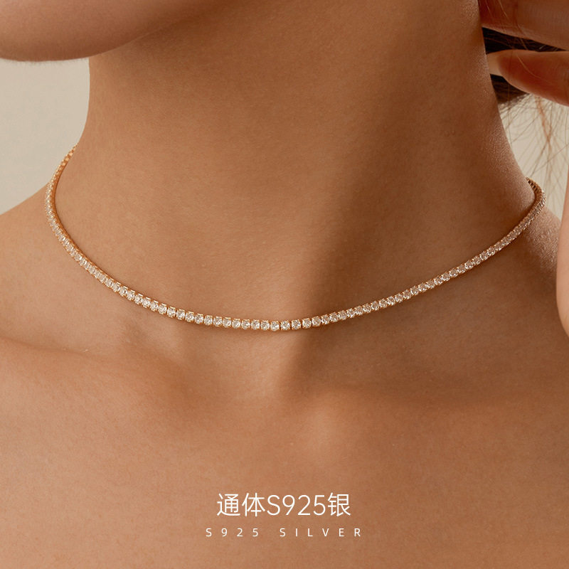榕树下S925纯银欧美时髦满钻项圈