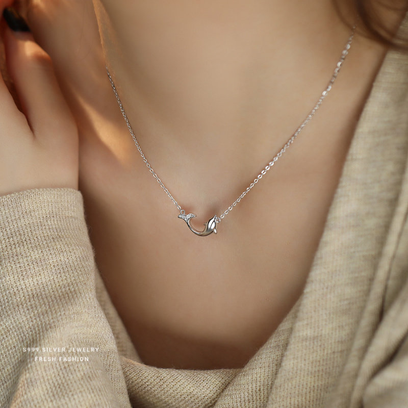 s999足银海豚项链女韩版潮流时尚