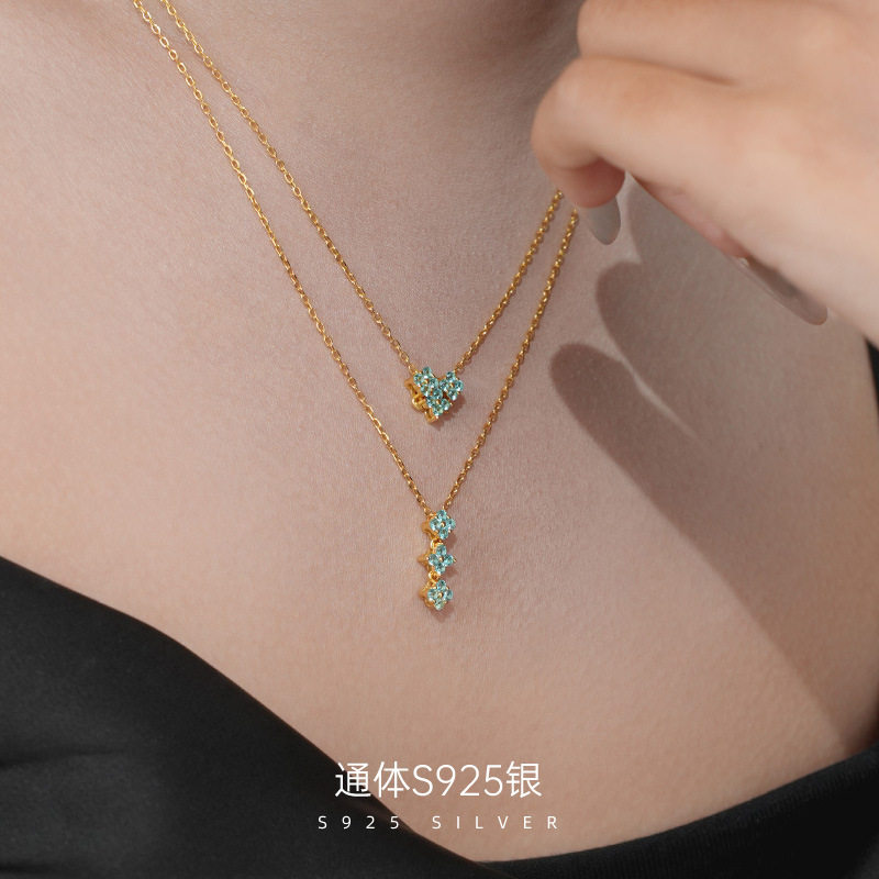 榕树下S925纯银四叶草爱心项链女