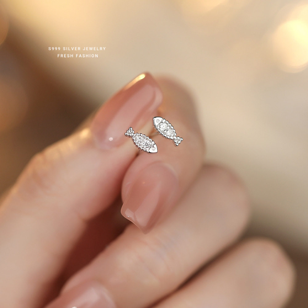S999足银小鱼耳钉女轻奢高级感简