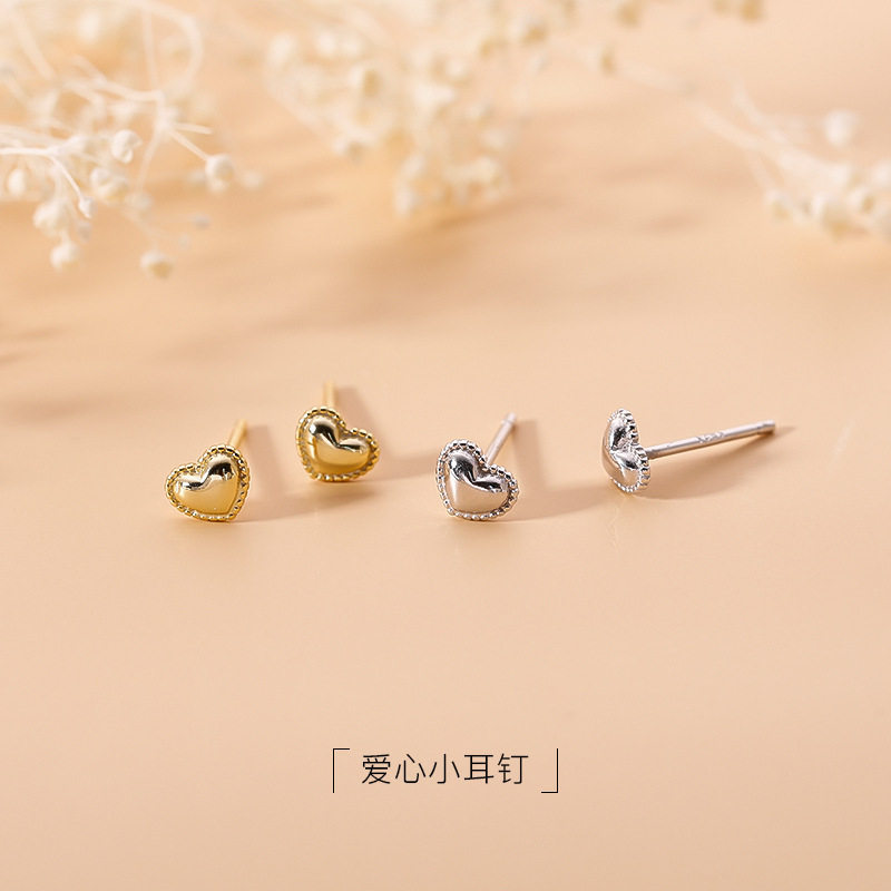 S999纯银迷你爱心耳钉女日韩精致