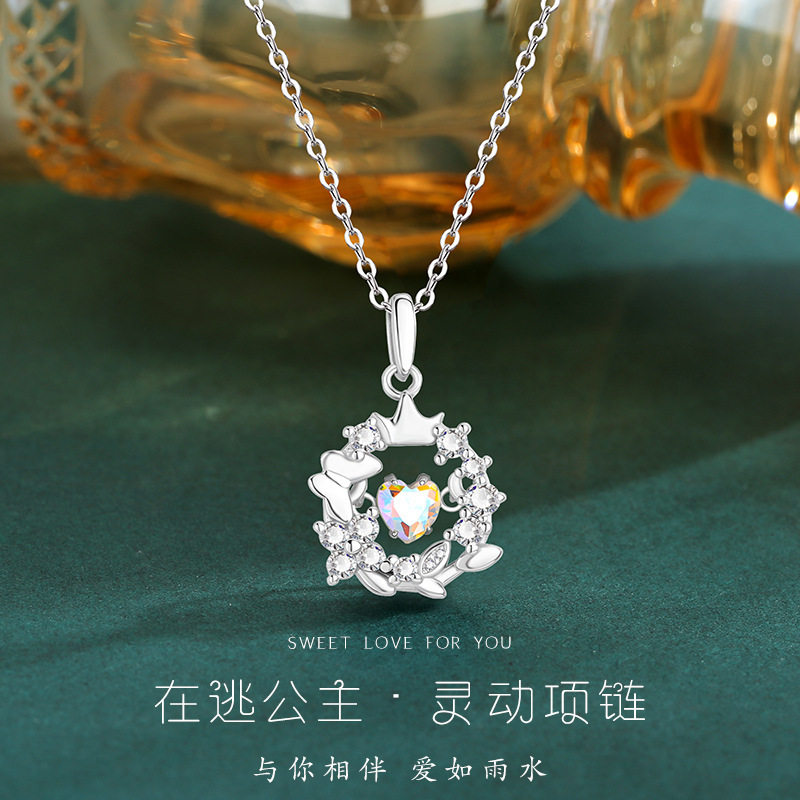 s999纯银轻奢ins蝴蝶花环吊坠高