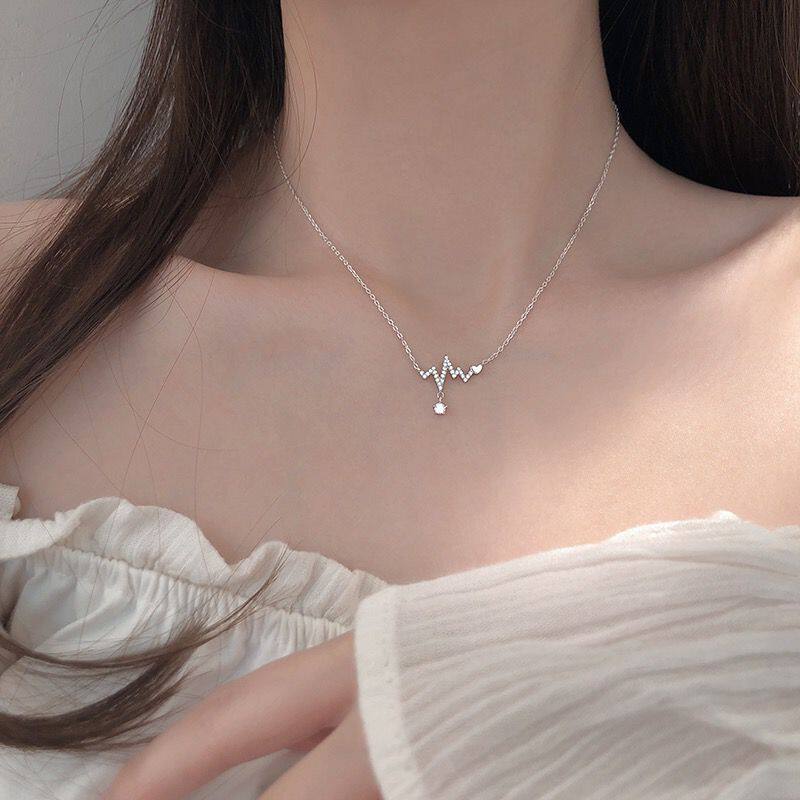 s925纯银心电图项链女小众设计高