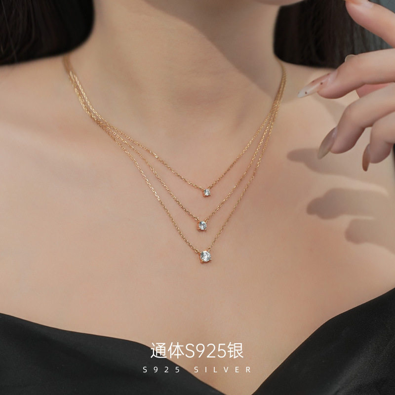 S925纯银四爪单钻项链女高级感百