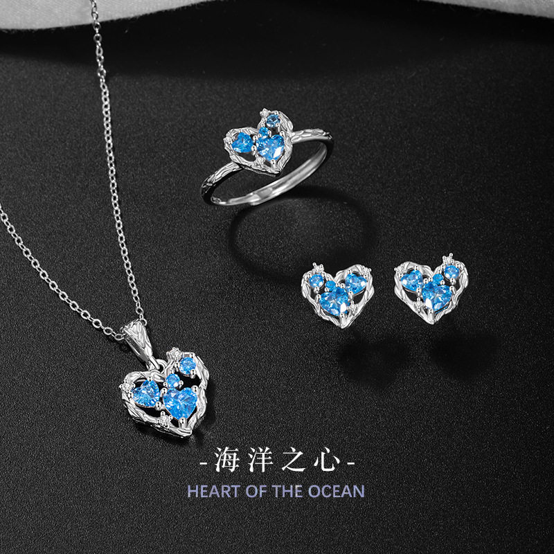 s925纯银海洋之心项链女小众款锆