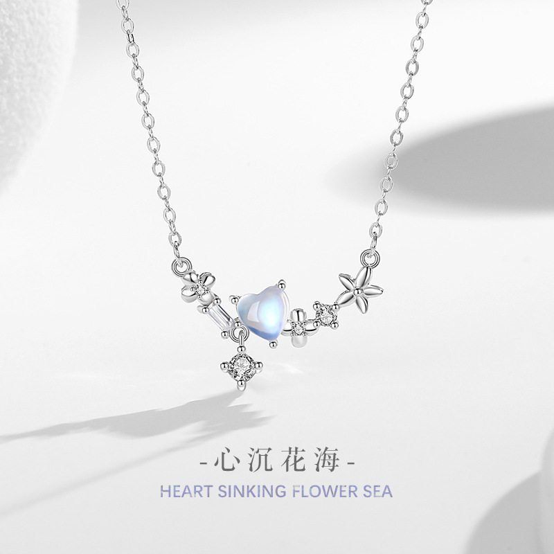 爱心纯银925项链女时尚百搭款月