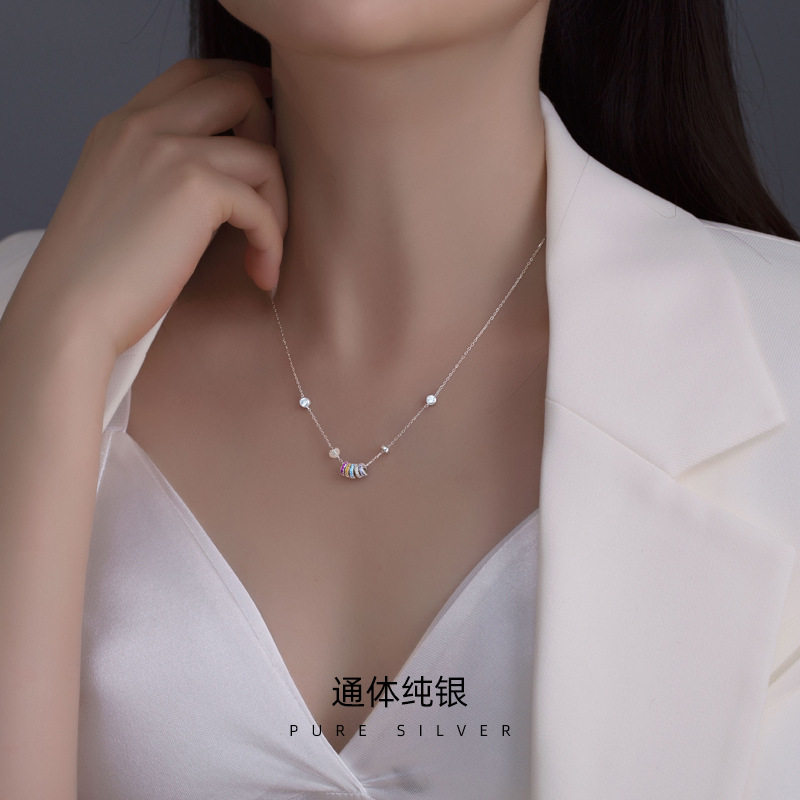 榕树下S925银简约彩虹转运珠项链