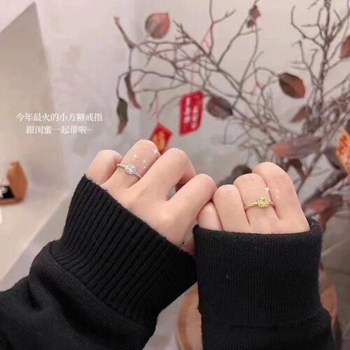 s925纯银小方糖戒指女轻奢超闪镶