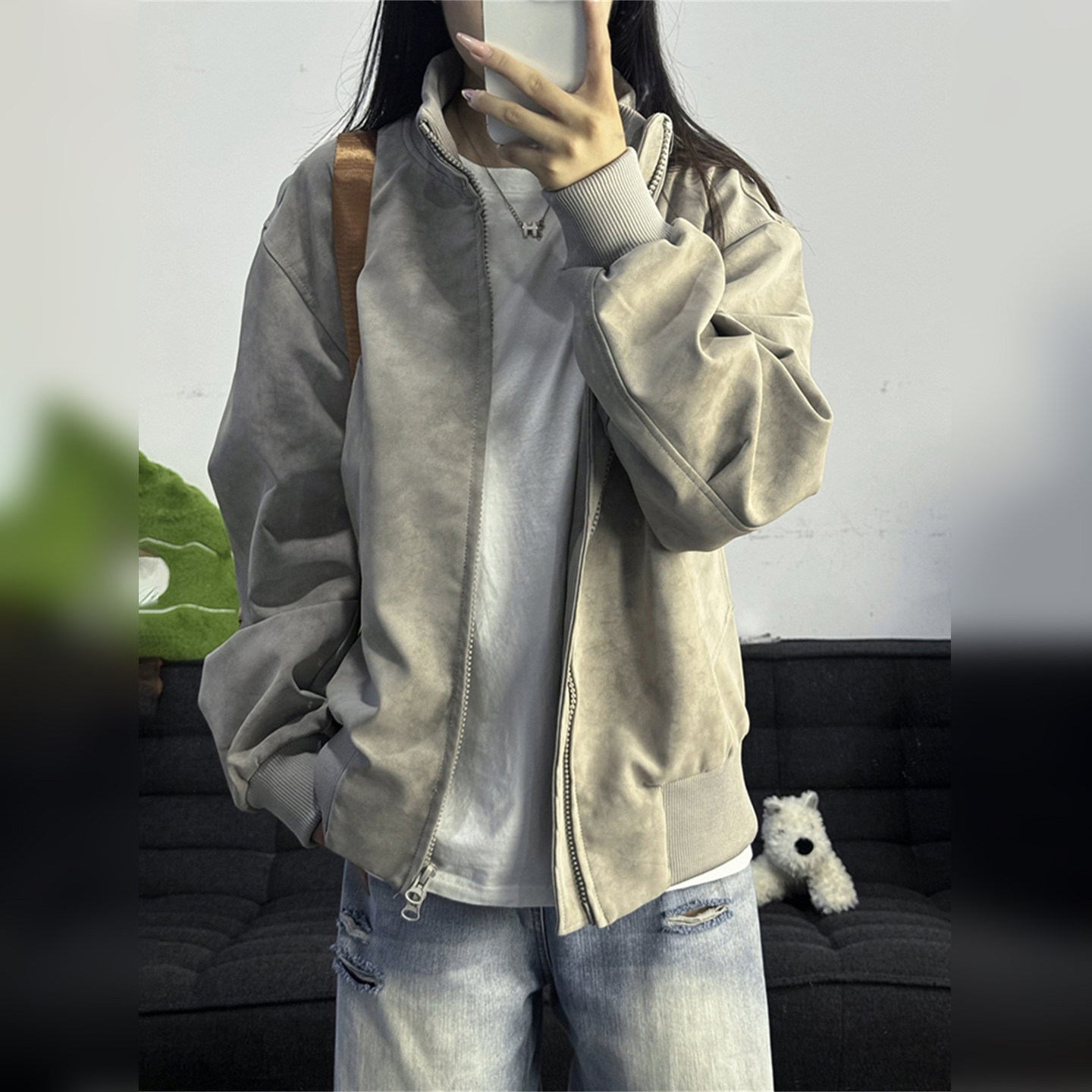 街头潮流扎染皮衣外套男春秋季cleanfit飞行员夹克美式潮牌棒球服