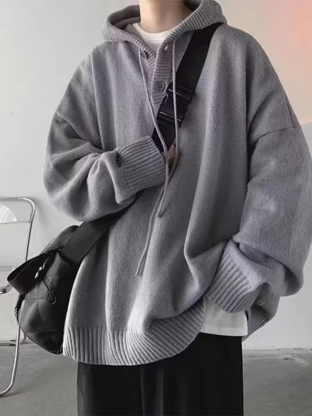 CLARALEE日系毛衣男春秋慵懒风宽松连帽外套潮牌大码休闲针织衫