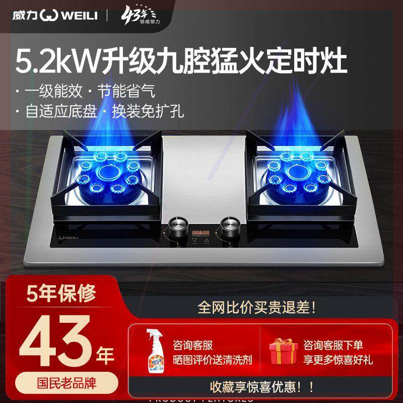 不锈钢燃气灶202钢化玻璃煤气灶双灶厨房嵌入式台式定时灶具